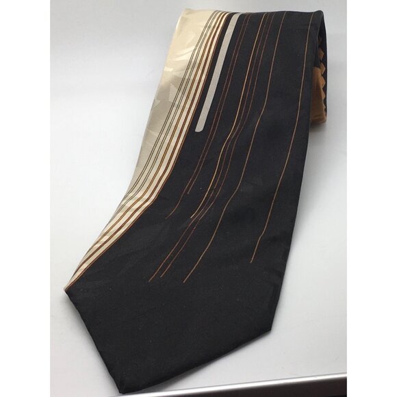 Vitaliono Panacaldi Tie Geometric Stripes Brown Black Gold Tones Christmas Gift - Picture 3 of 4